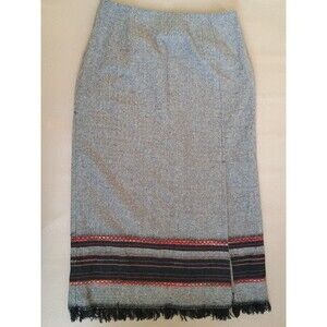 Size 12 Field Guide Wrap Wool blend Skirt Winter Embroidered Fringe Side Zipper